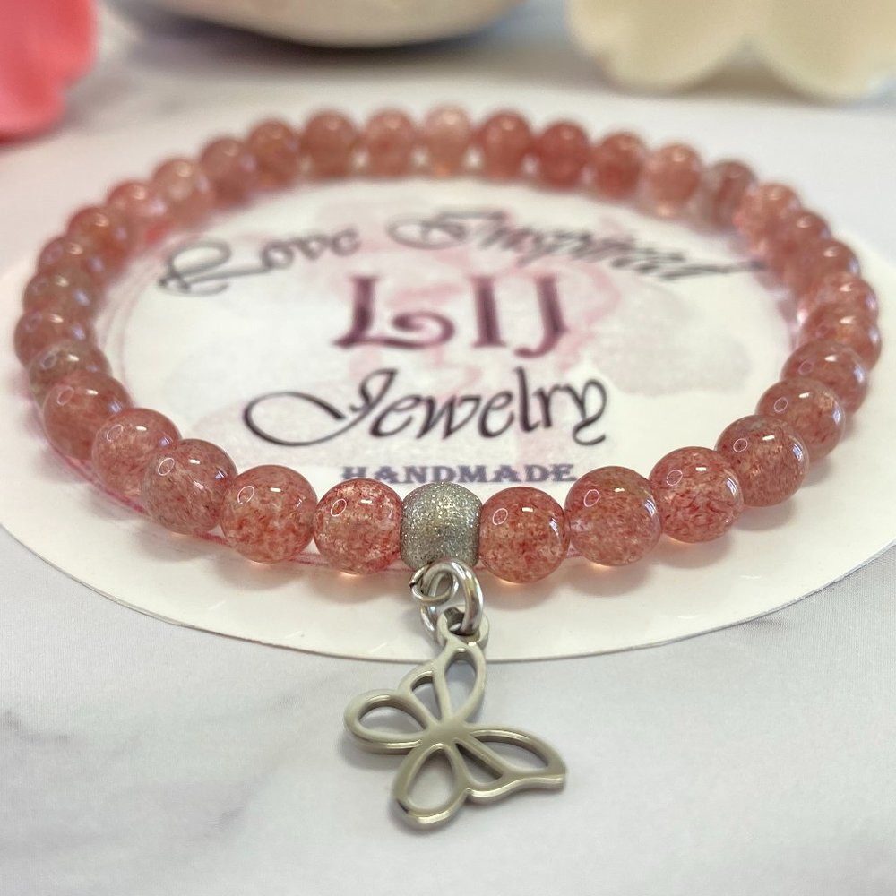 Strawberry Quartz Bracelet for Women with Stones, Heart Chakra Healing Bracelet